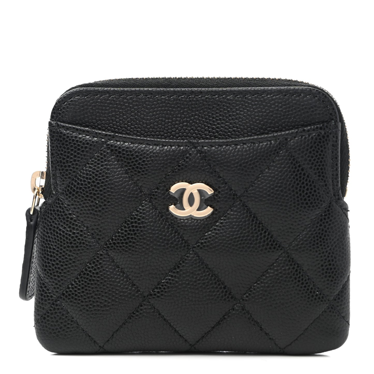 Caviar Quilted Zip Card Holder Wallet Black