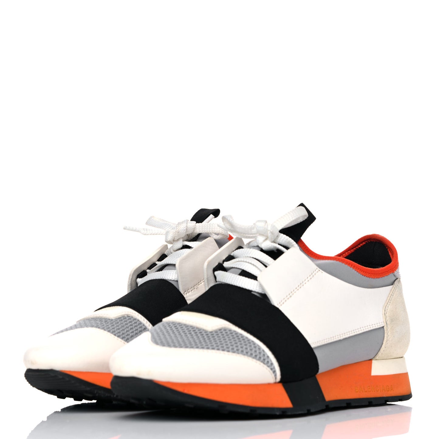 Calfskin Neoprene Mesh Suede Race Runner Sneakers 38 White Black Grey