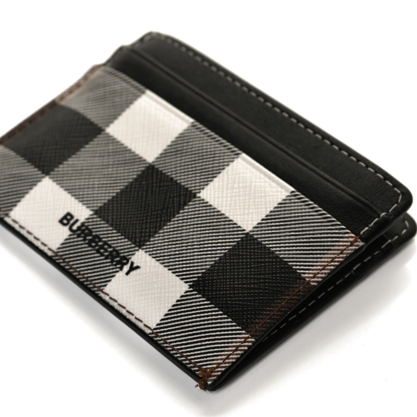 Calfskin E-canvas Kier Check Card Case Black White