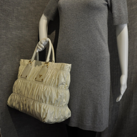 Prada Vernice Dressy Gaufre Tote White 2 of 2