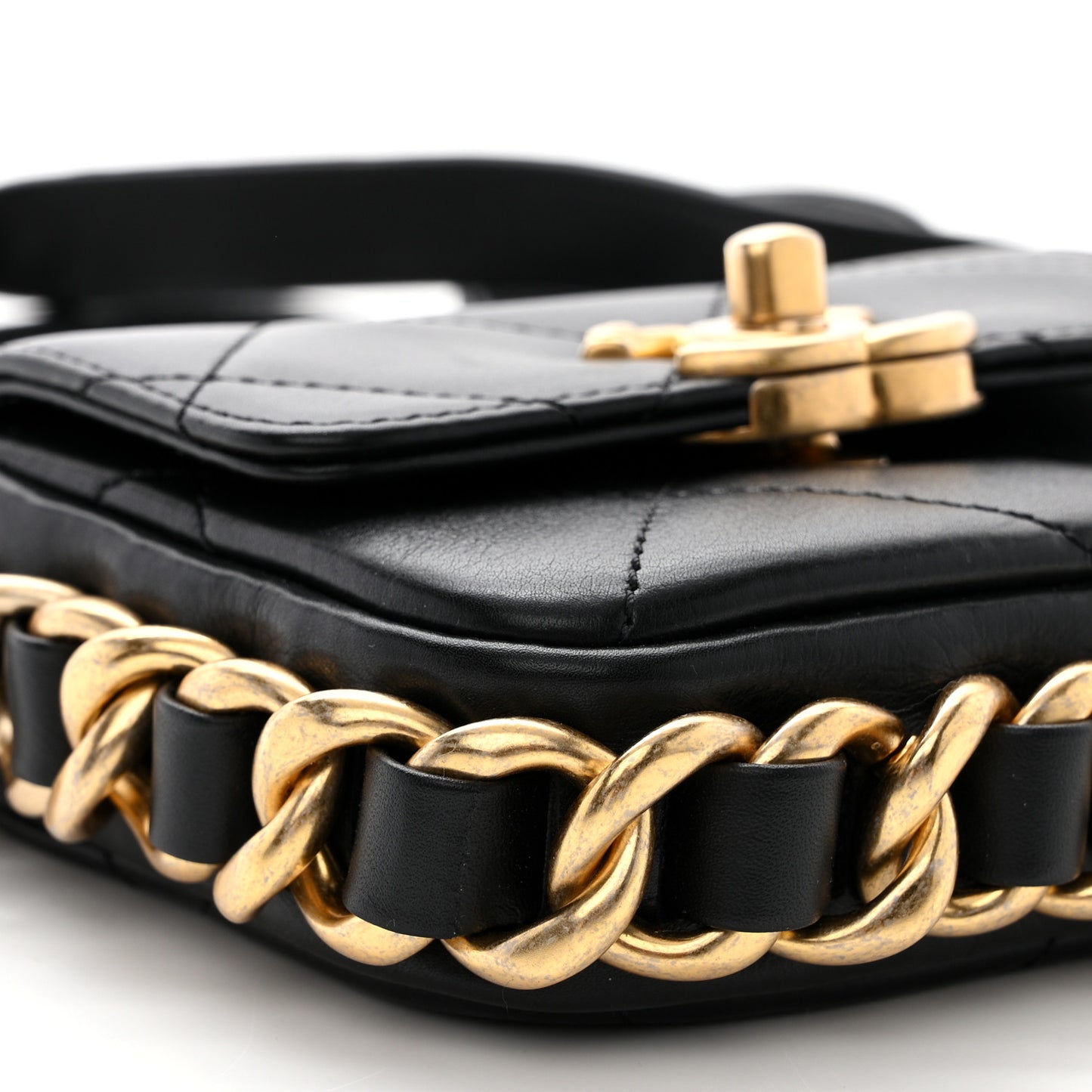 Calfskin Quilted Mini Framing Chain Bag Black