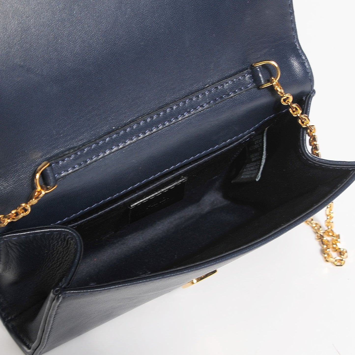 Shiny Nappa Mini Rush Clutch Navy