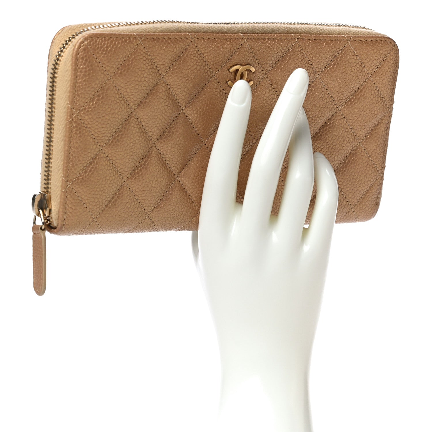 Chanel Pearly Caviar Quilted Large Gusset Zip Around Wallet Gold 2 of 14