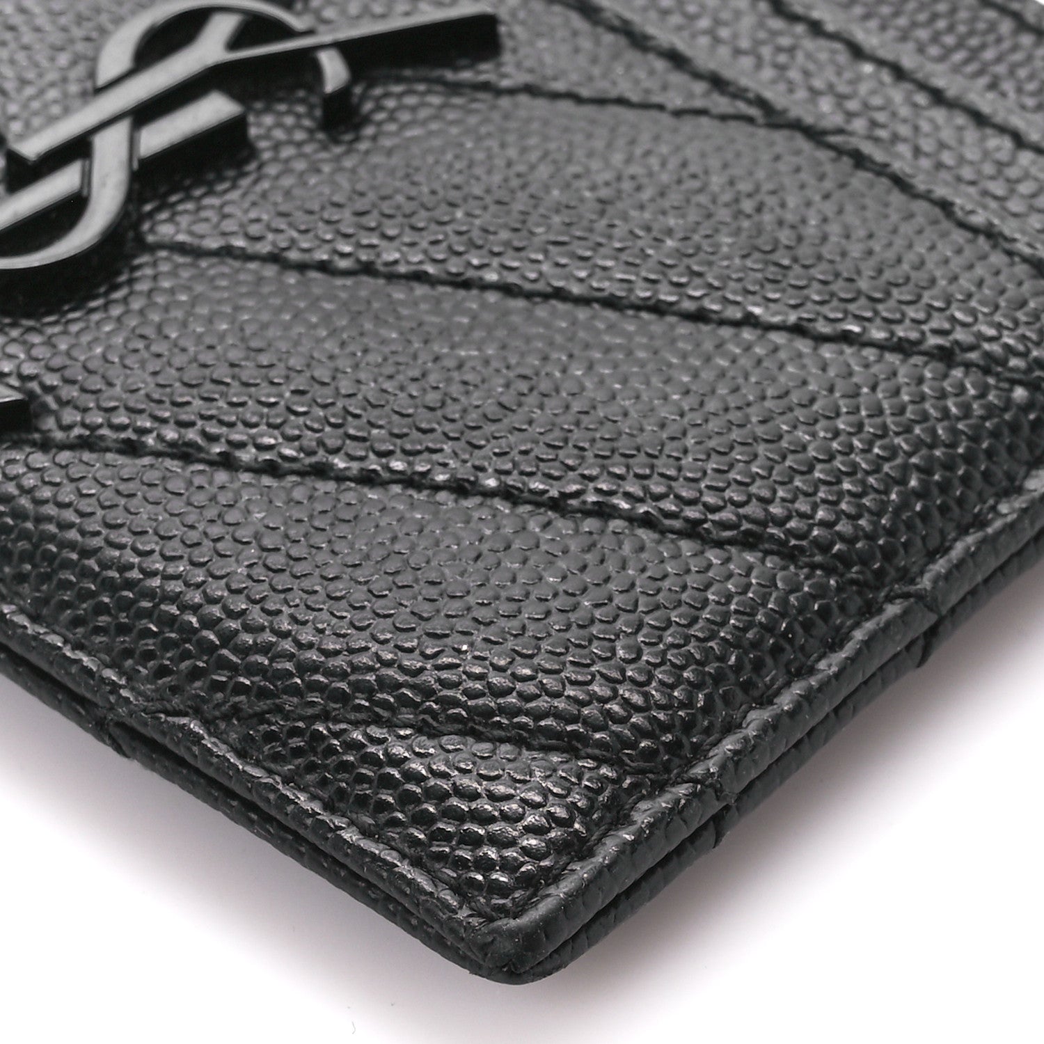 Saint Laurent Grain De Poudre Matelasse Chevron Monochrome Monogram Credit Card Case Black 10 of 10