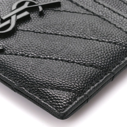 Saint Laurent Grain De Poudre Matelasse Chevron Monochrome Monogram Credit Card Case Black 10 of 10