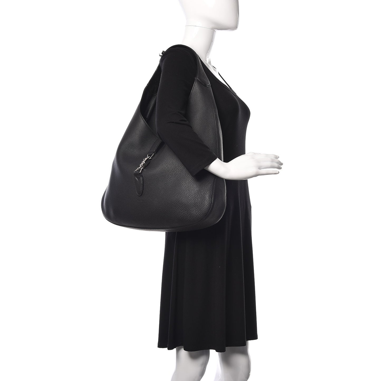 Soft Grained Calfskin Large Jackie Hobo Black
