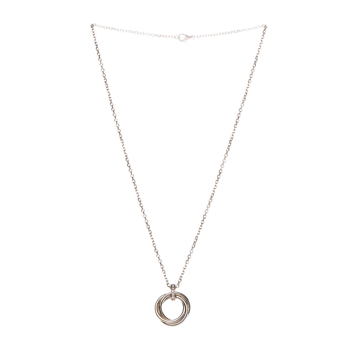 18K Pink Yellow White Gold Diamond Trinity Pendant Necklace