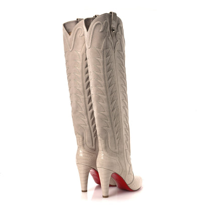Christian Louboutin Calfskin Alligator Embossed Veau Velours Santia Botta 85 Tall Boots 40 Pearl 5 of 10