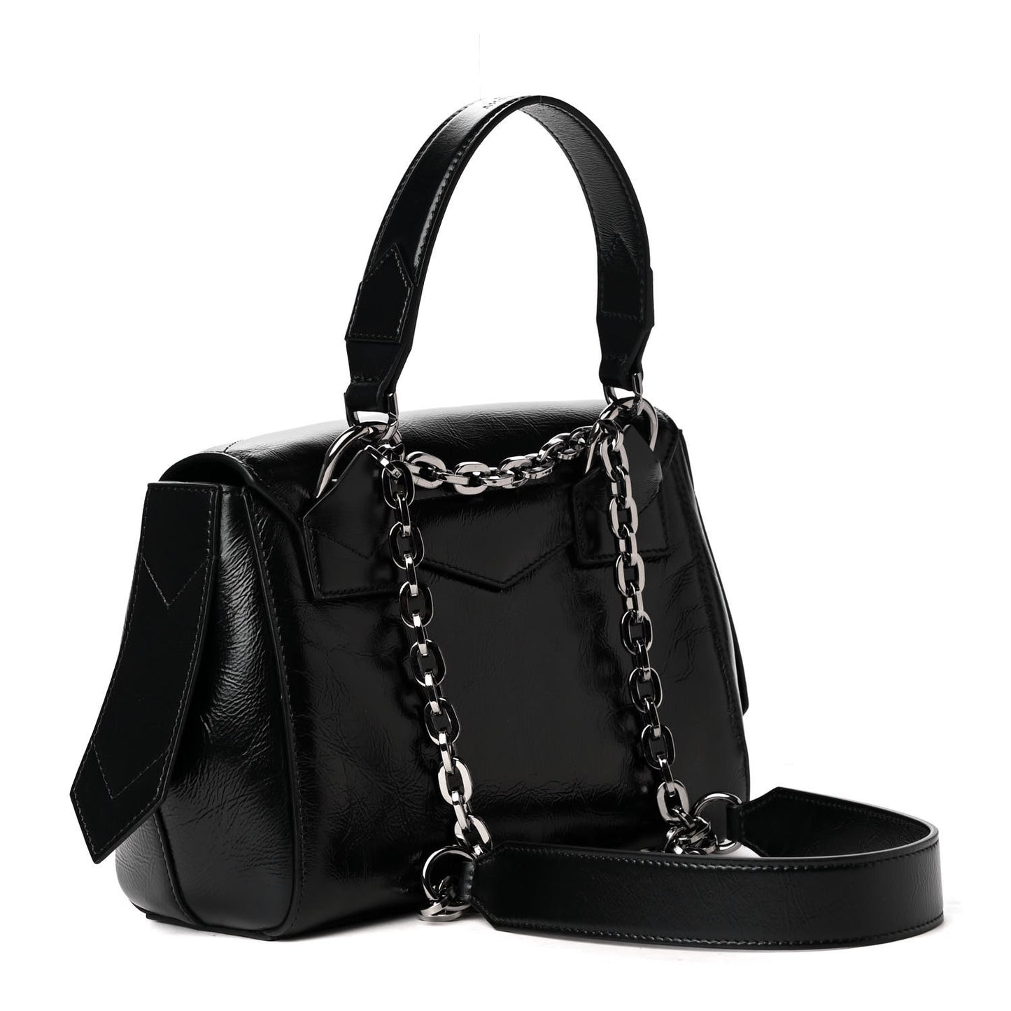Creased Patent Calfskin Small ID Flap Black