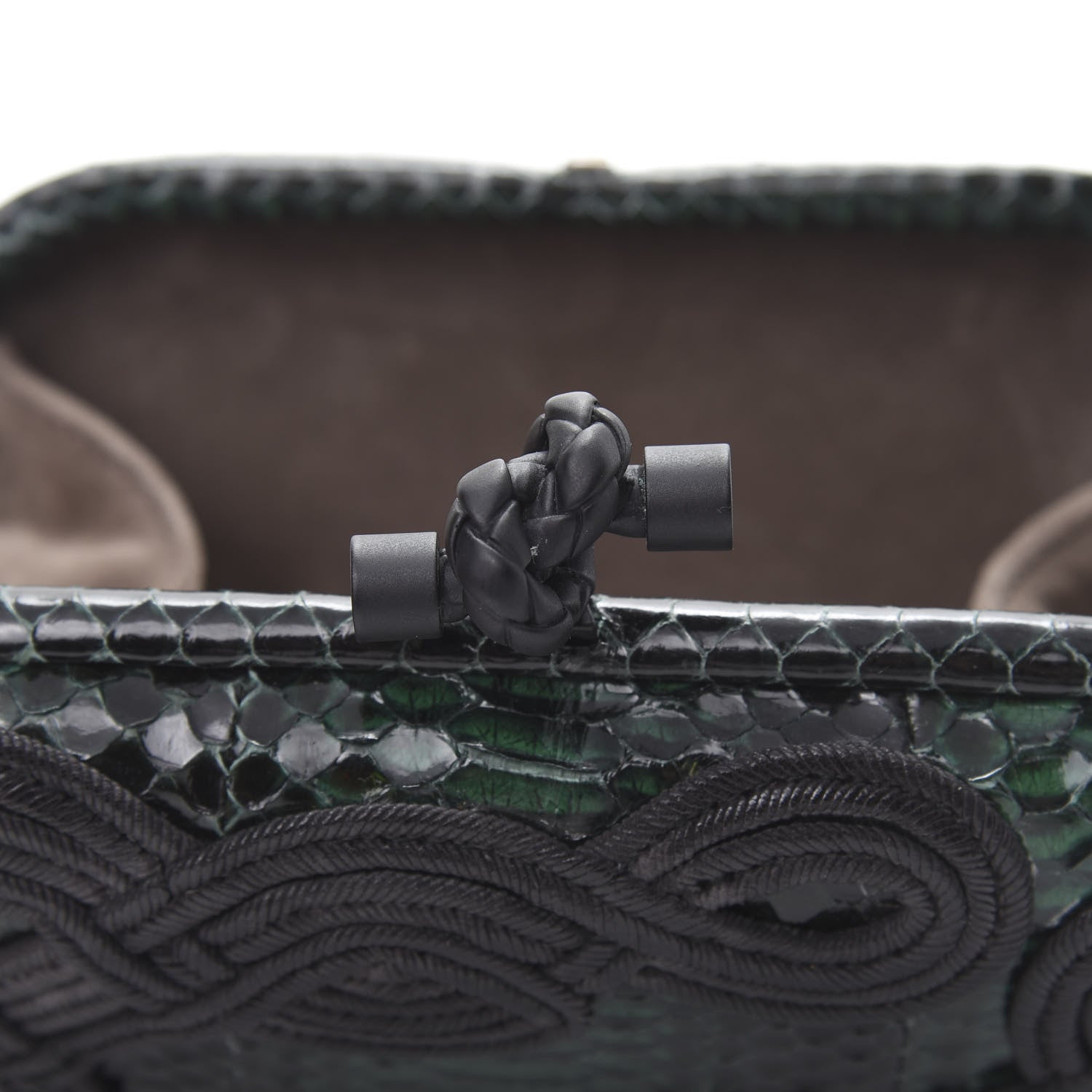 Bottega Veneta Snakeskin Passamaneria Woven Knot Clutch Emerald 8 of 8