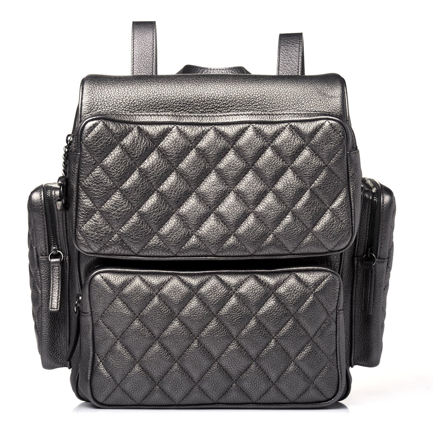 Chanel Metallic Grained Calfskin Quilted Large Casual Rock Backpack Charcoal 1 of 14