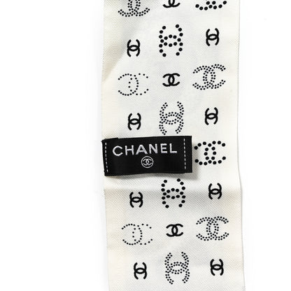 Chanel Silk Clover CC Slim Bandeau Scarf White Black 3 of 3