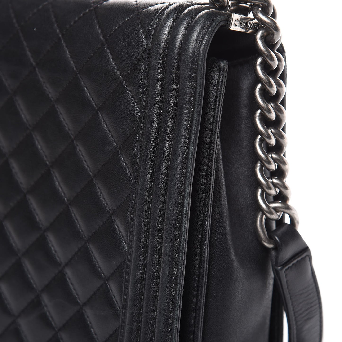 Lambskin Quilted Large Boy Flap Black