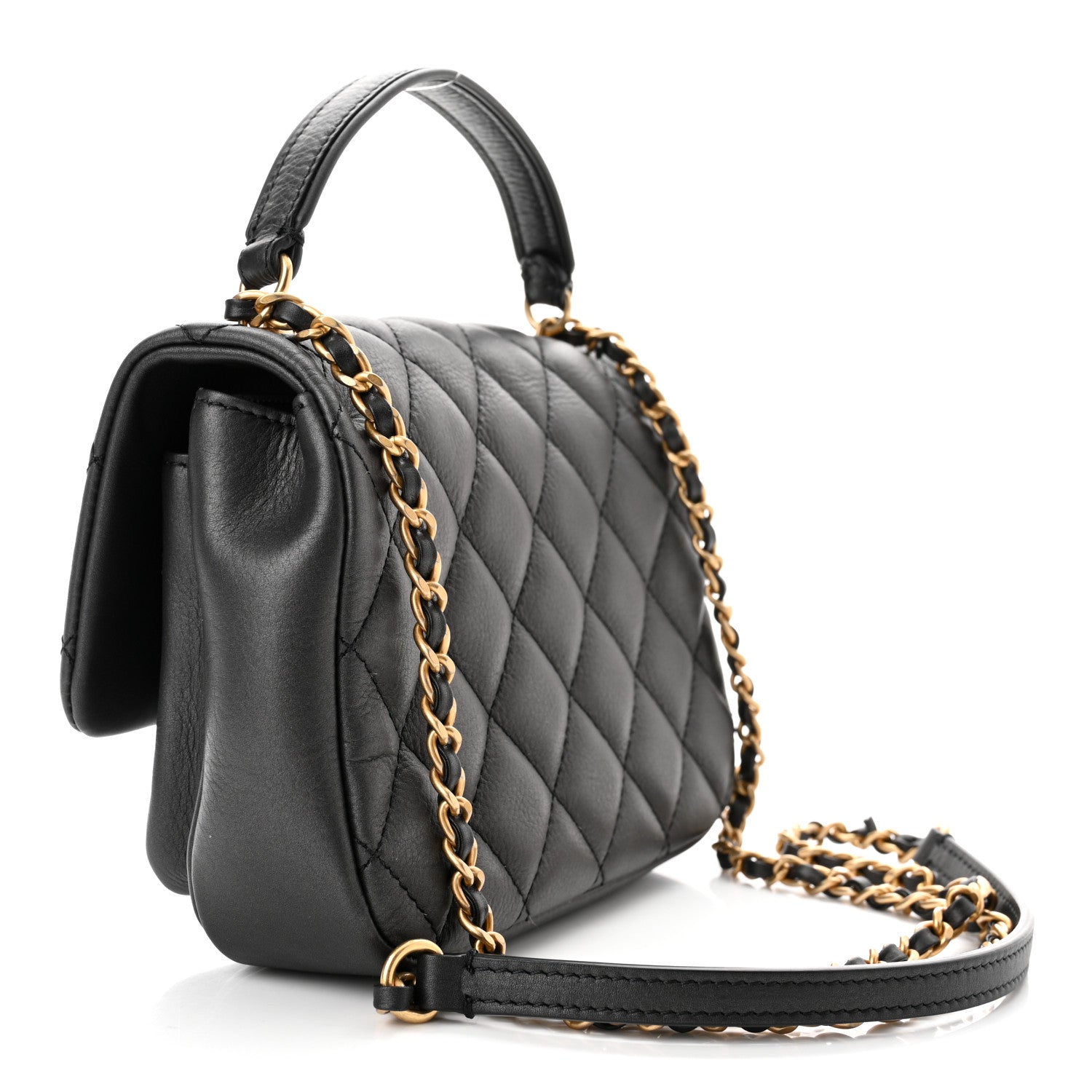 Chanel Calfskin Quilted Top Handle Flap Black 3 of 11