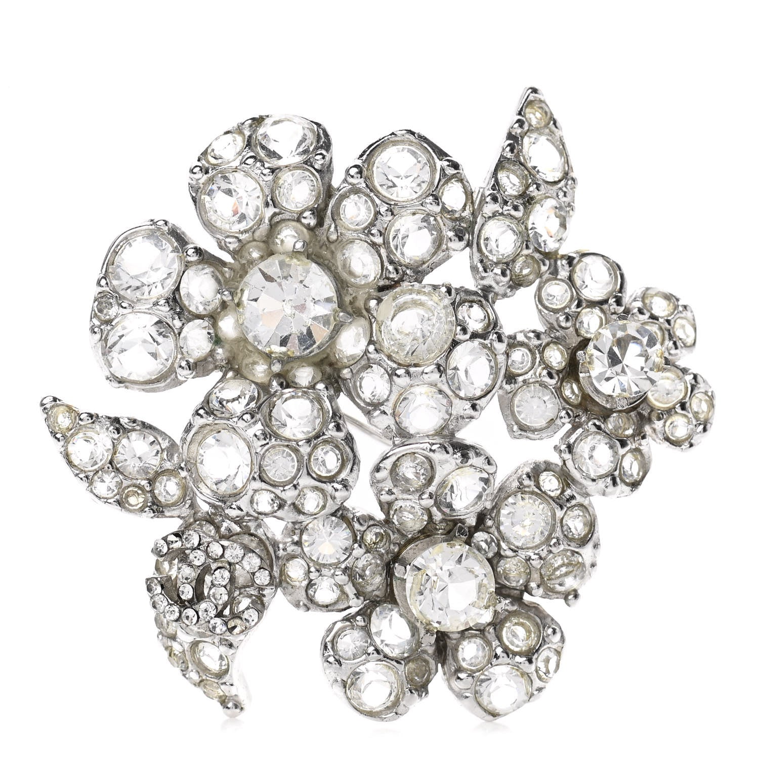 Chanel Crystal Camellia Brooch Silver 1 of 4