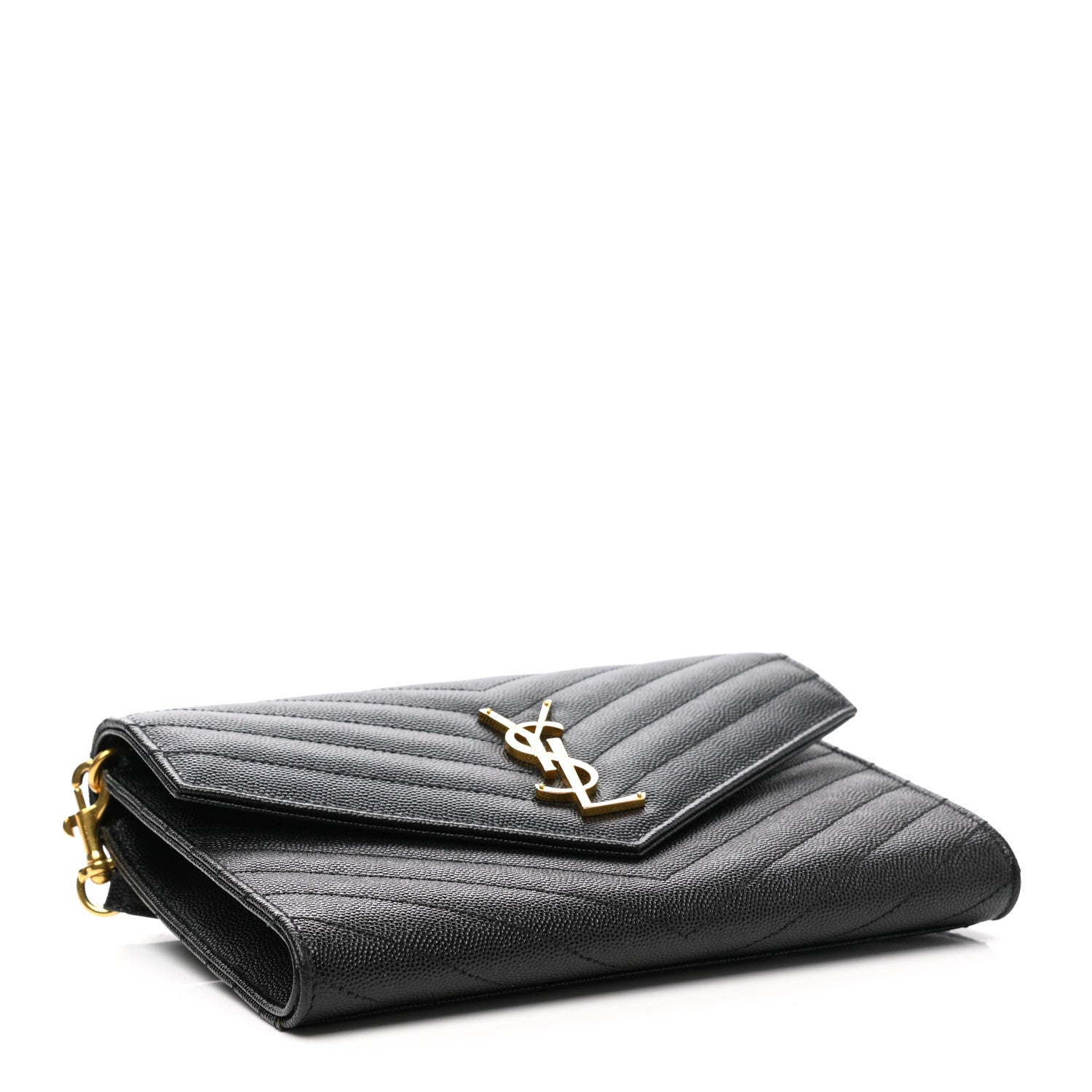 Saint Laurent Grain De Poudre Matelasse Chevron Monogram Envelope Clutch Black 4 of 10