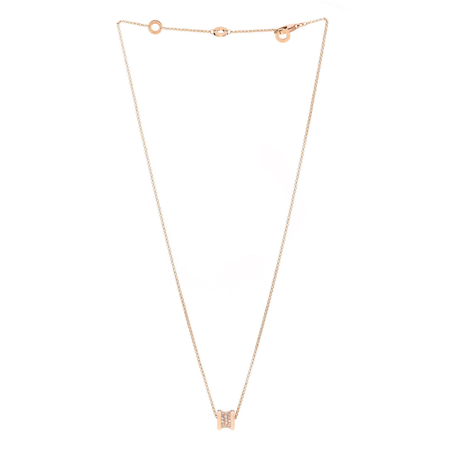 18K Rose Gold Diamond Small B.Zero1 Pave Pendant Necklace