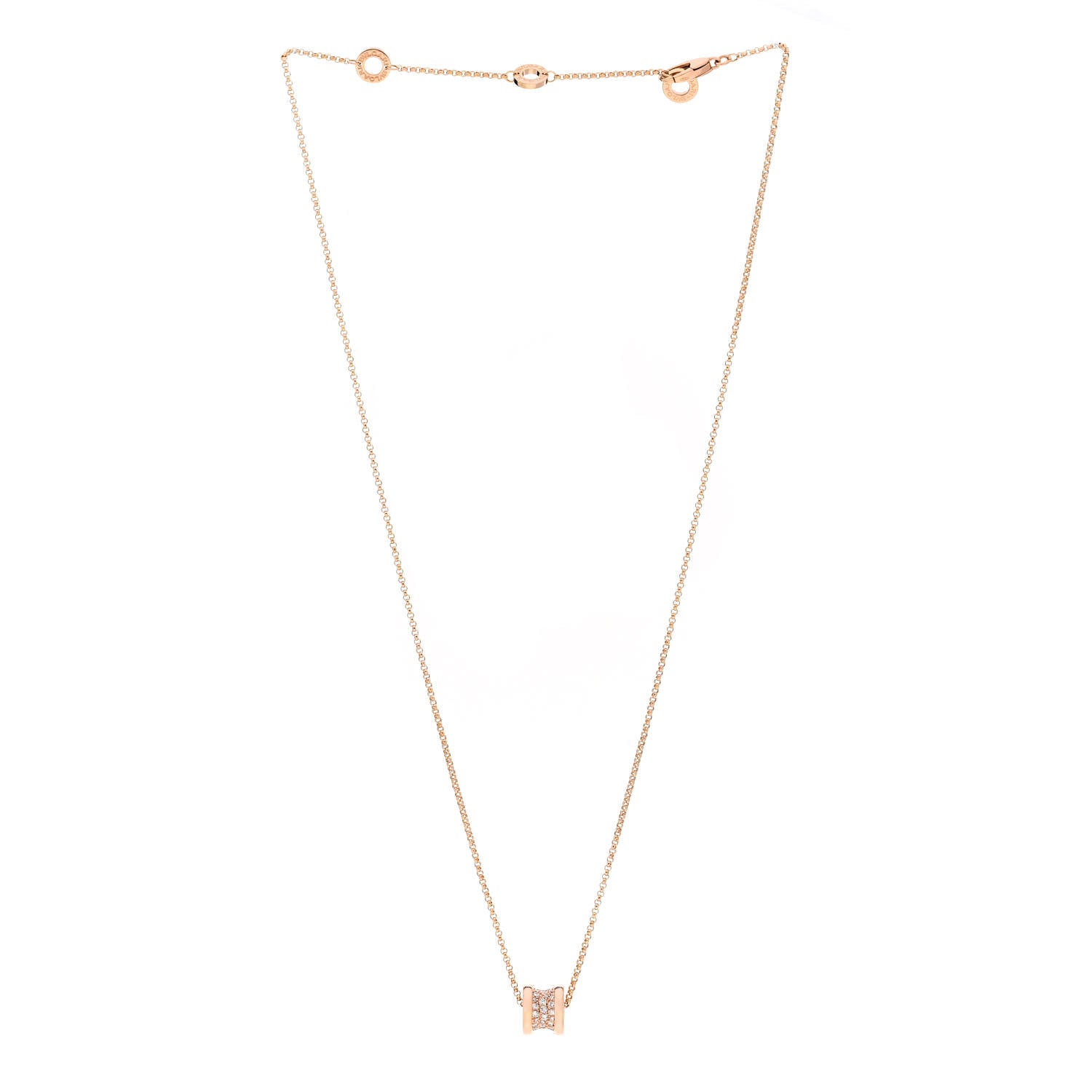 Bulgari 18K Rose Gold Diamond Small B.Zero1 Pave Pendant Necklace 3 of 7