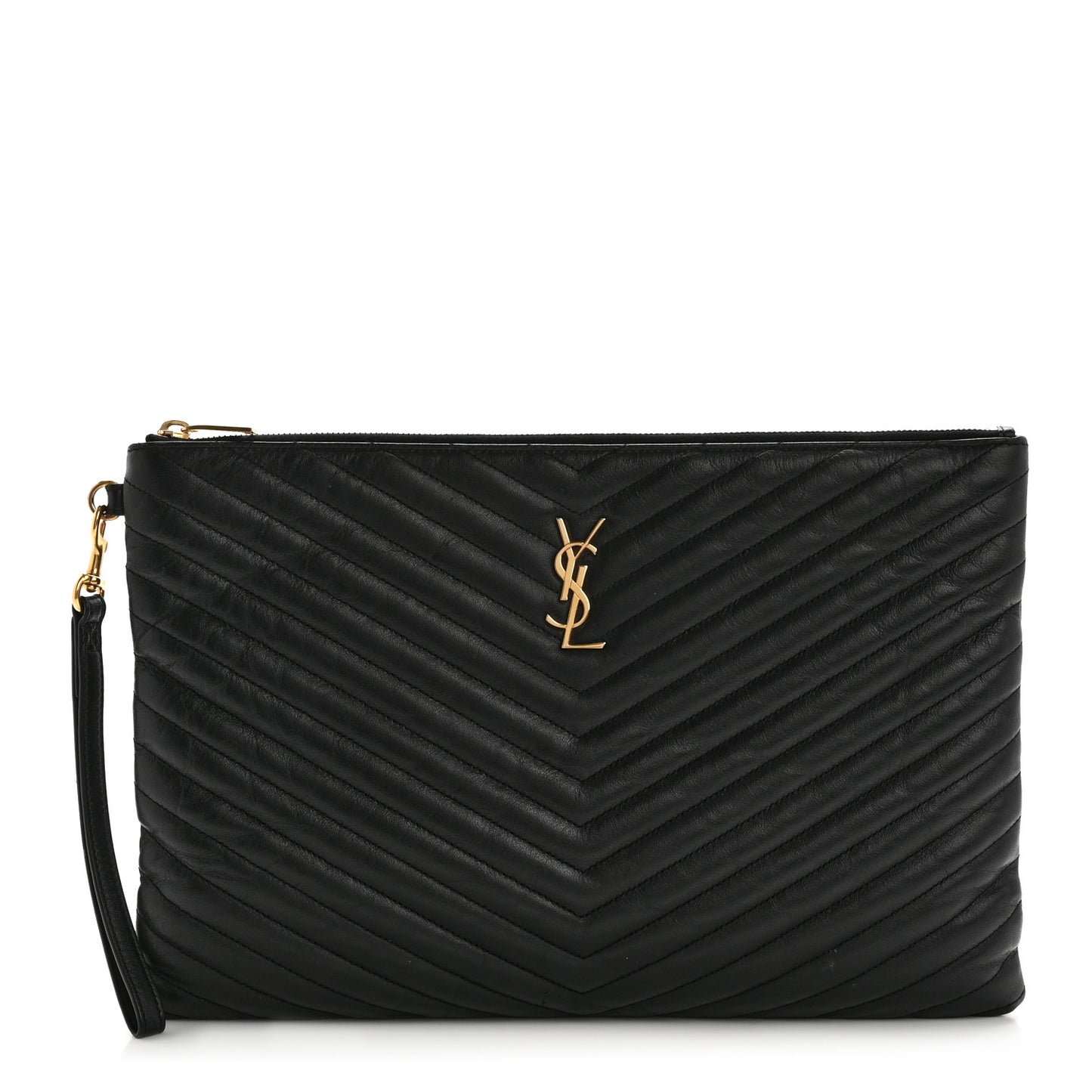 Calfskin Matelasse Chevron Monogram Document Holder Black