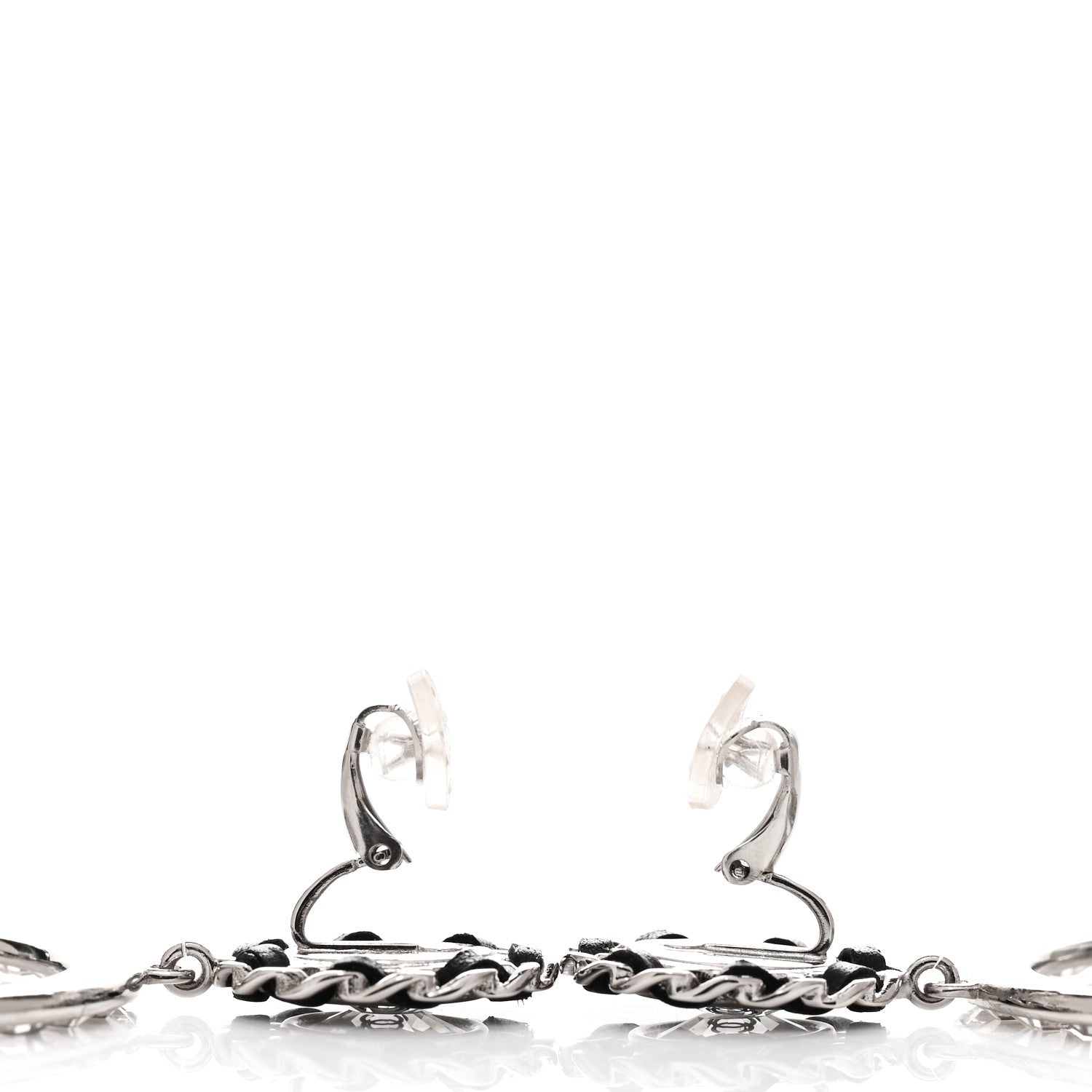 Chanel Crystal Lambskin Chain CC Hoop Clip On Earrings Black Silver 3 of 4