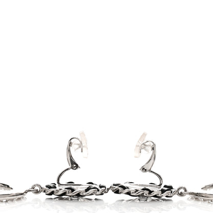 Chanel Crystal Lambskin Chain CC Hoop Clip On Earrings Black Silver 3 of 4