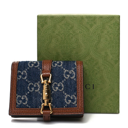 Gucci New Denim GG Monogram Jackie 1961 Card Case Blue Tea Cuir 10 of 10