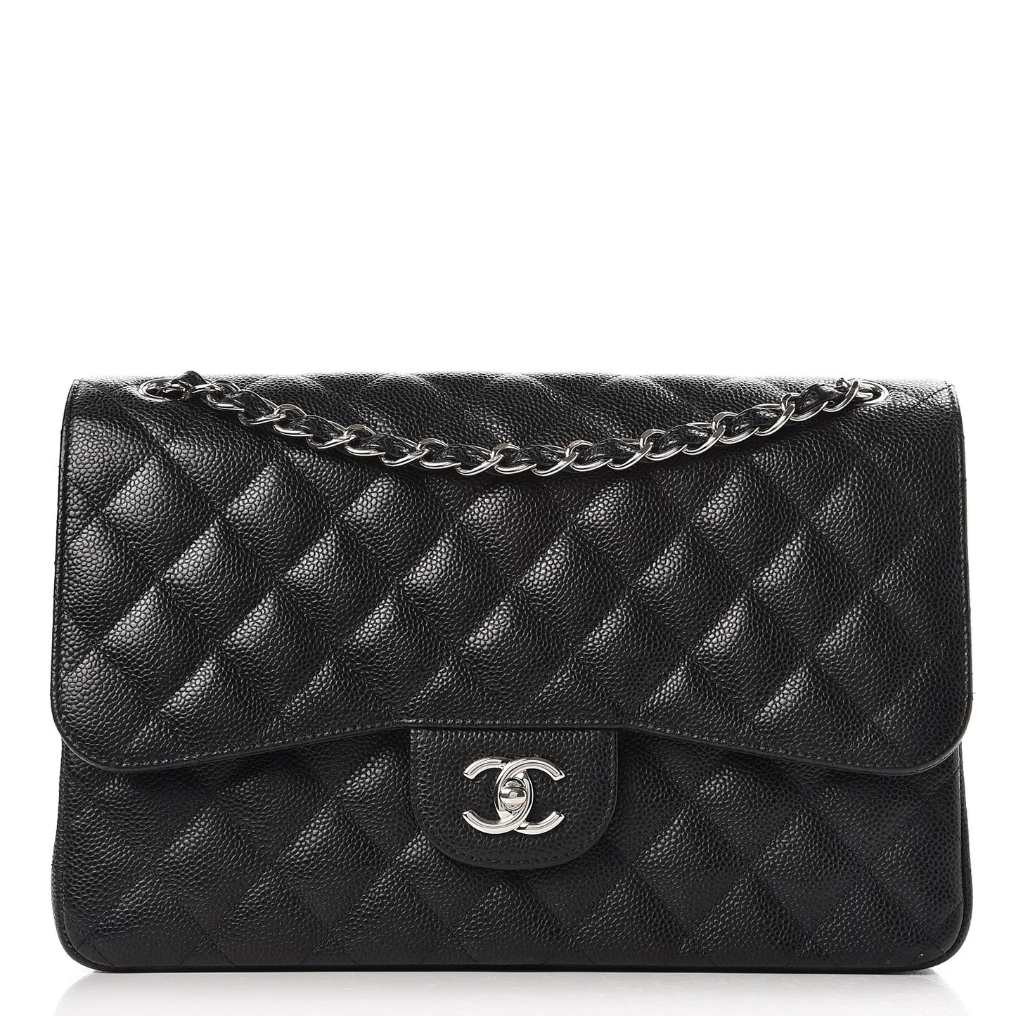 Caviar Quilted Jumbo Double Flap Black