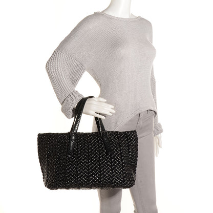 Bottega Veneta Vernice Lambskin Python Tote Nero Black 7 of 7