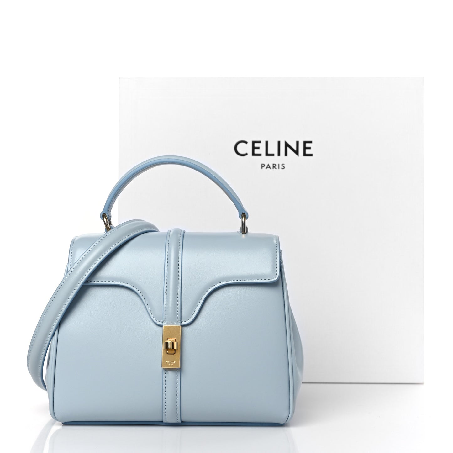 Satinated Calfskin Mini 16 Top Handle Bag Pale Blue