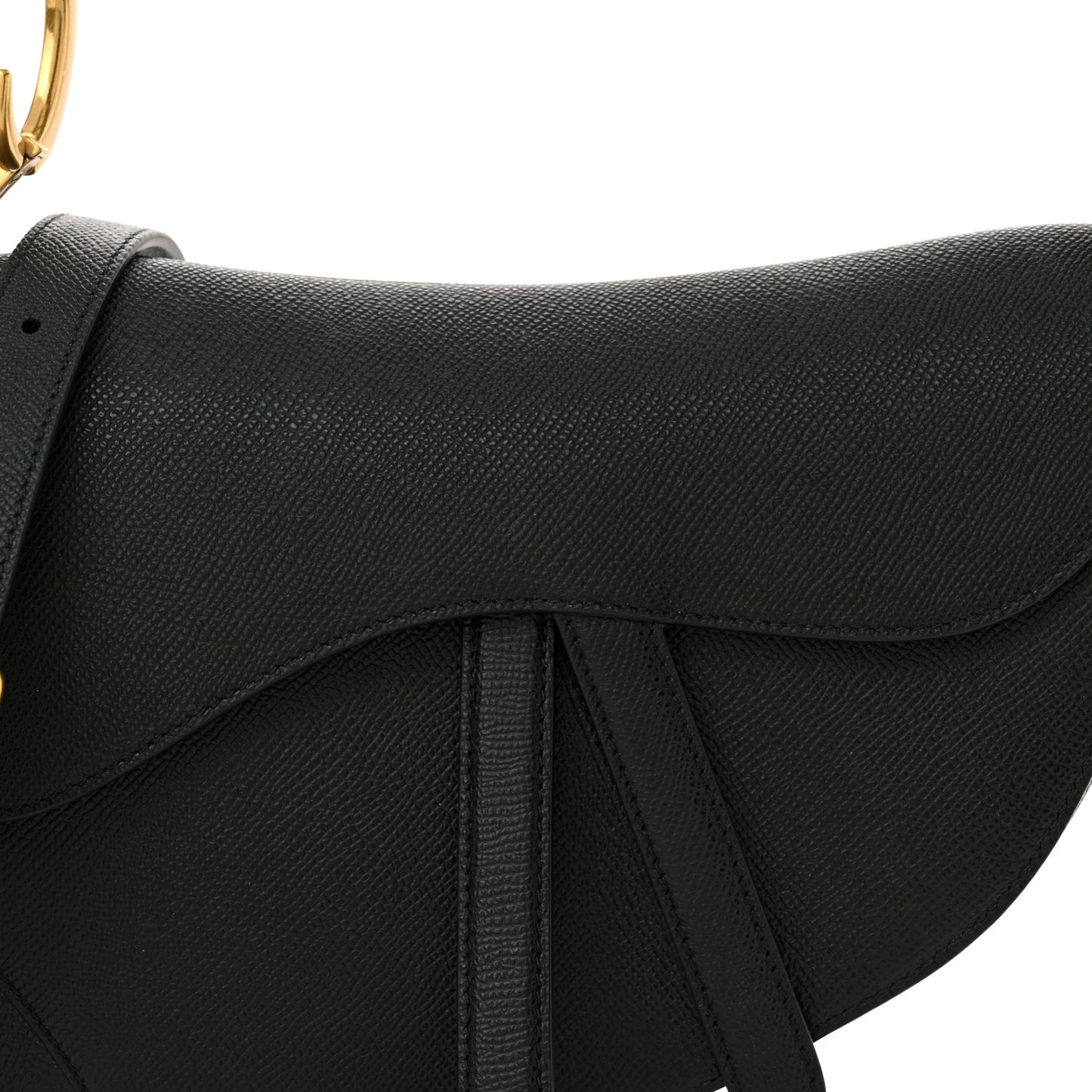 Grained Calfskin Saddle Bag With Strap Black