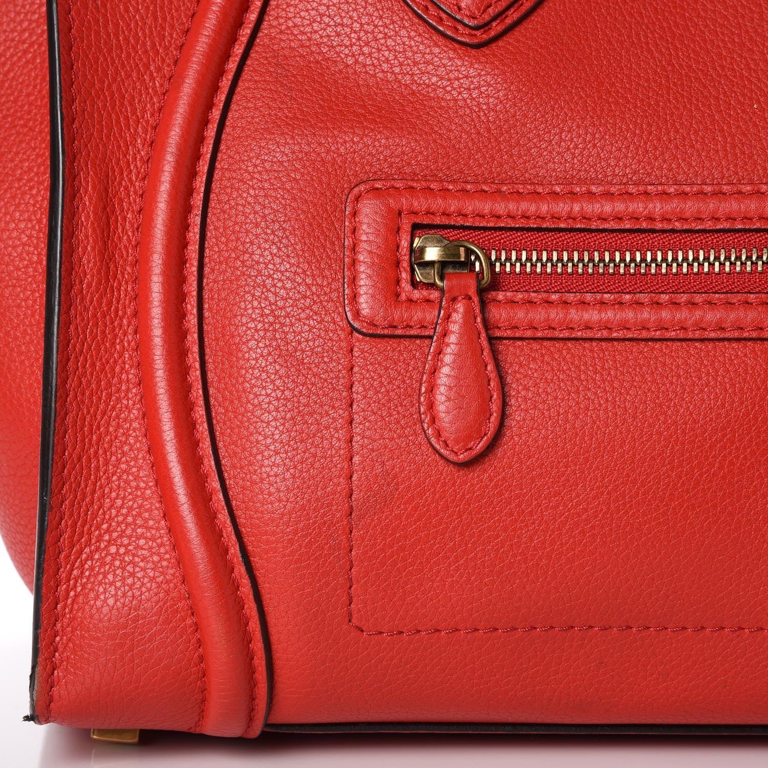 Celine Drummed Calfskin Mini Luggage Coquelicot 10 of 13