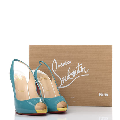 Christian Louboutin Patent Flo Sling 120 Pumps 38 Caraibes Canari 12 of 12