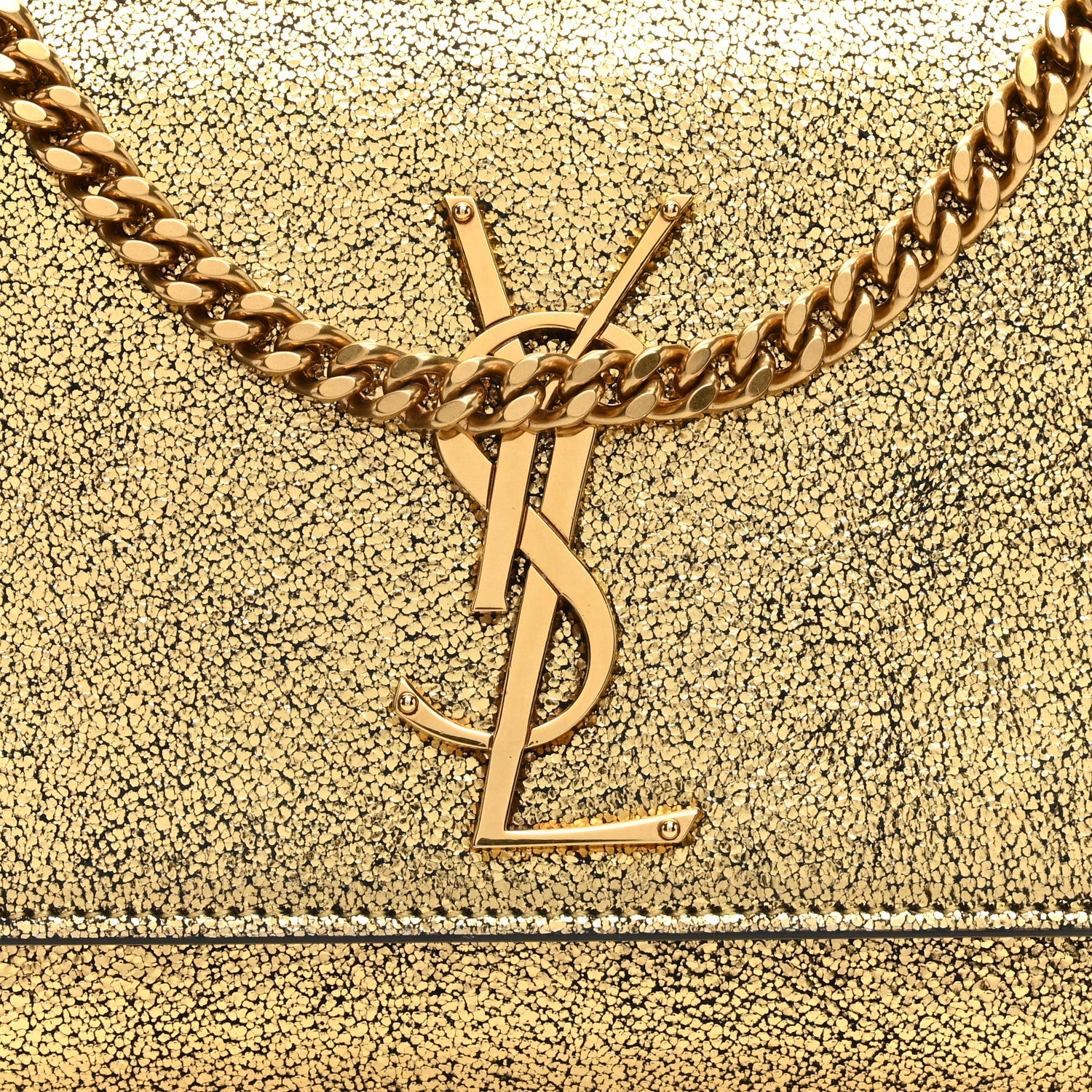 Saint Laurent Metallic Calfskin Small Classic Monogram Kate Satchel Oro 7 of 9