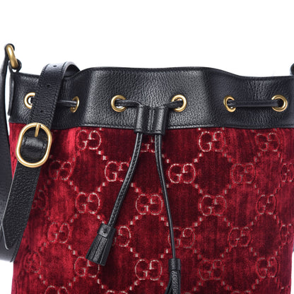 Gucci Velvet GG Monogram Textured Calfskin Web Bucket Bag Red Cipria Black 10 of 10