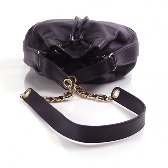 Lambskin Drawstring CC Bucket Shoulder Bag Navy cd22760