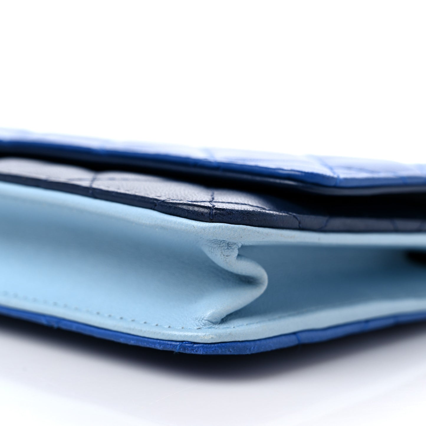 Lambskin Quilted Tri-Color Wallet On Chain WOC Dark Blue