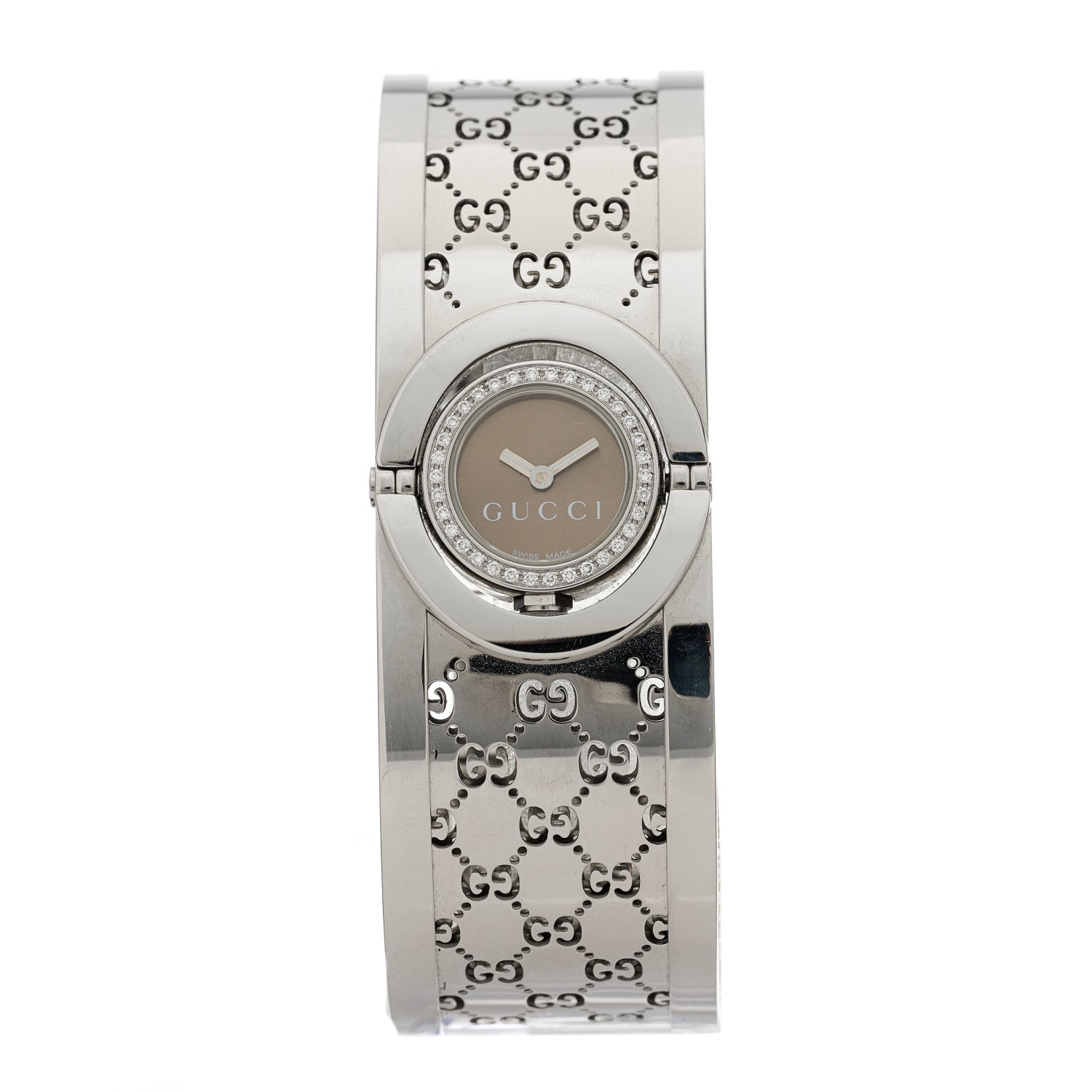 Gucci Stainless Steel Diamond Bezel 23mm Twirl Quartz Watch Brown 2 of 5