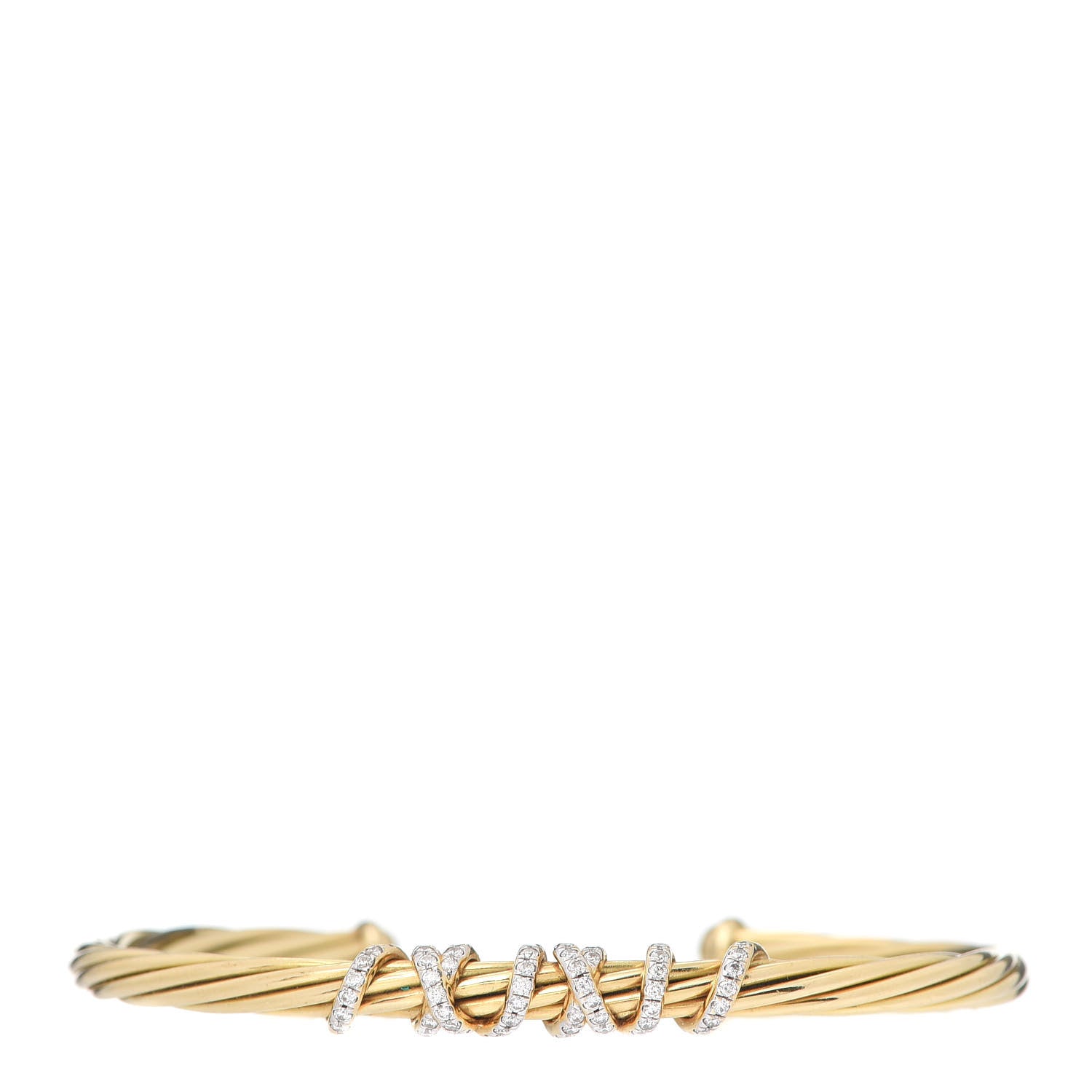 David Yurman 18K Yellow Gold Diamond 4mm Helena Center Station Cuff Bracelet 1 of 5