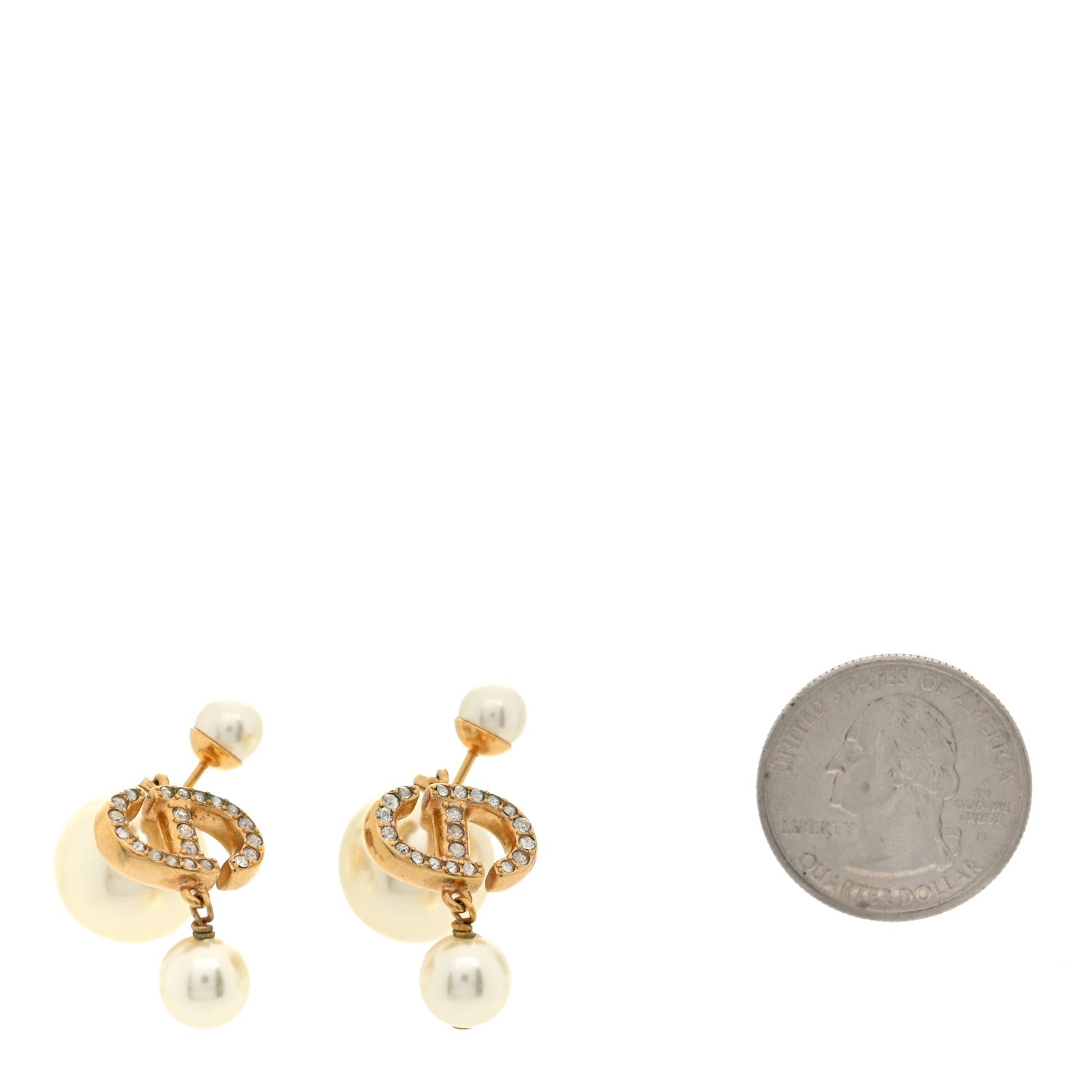 Christian Dior Pearl Crystal Tribal CD Drop Earrings Gold 2 of 5