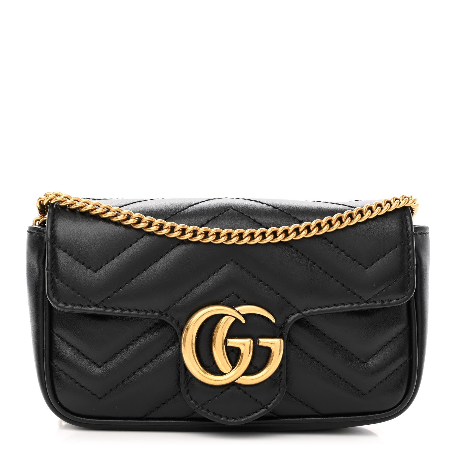 Gucci Calfskin Matelasse Super Mini GG Marmont Shoulder Bag Black 1 of 12