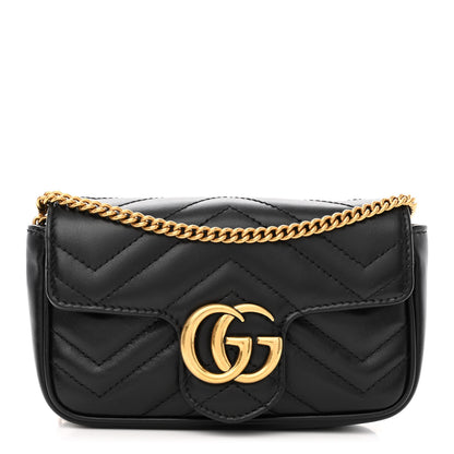 Gucci Calfskin Matelasse Super Mini GG Marmont Shoulder Bag Black 1 of 12