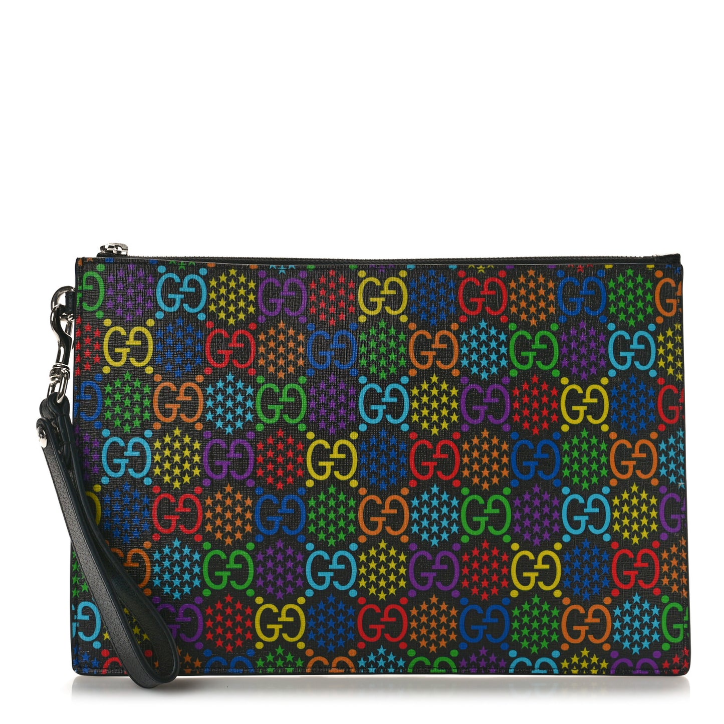 GG Supreme Monogram Psychedelic Zip Wristlet Pouch Black Multicolor