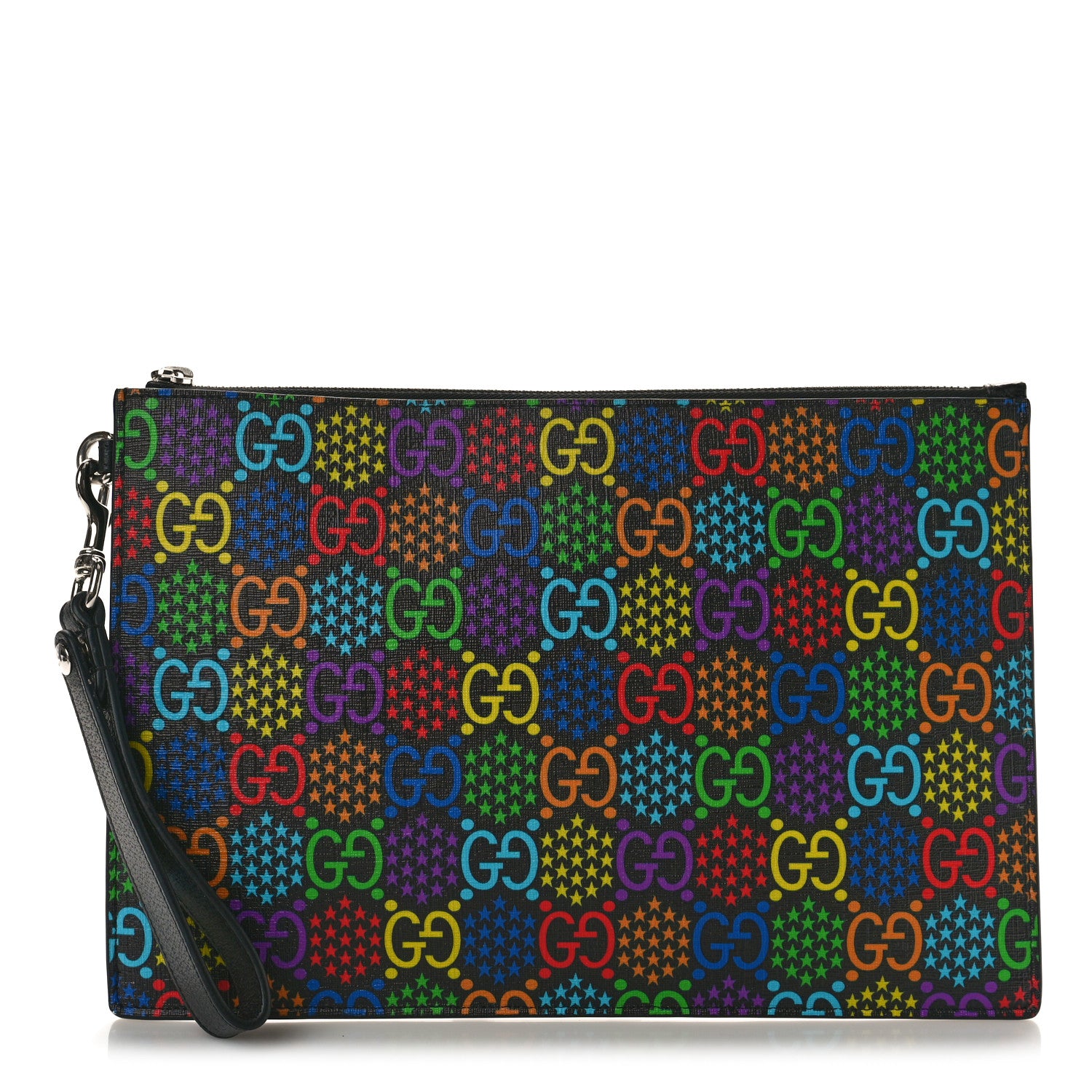 Gucci GG Supreme Monogram Psychedelic Zip Wristlet Pouch Black Multicolor 1 of 8