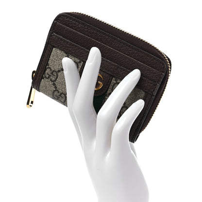 Gucci GG Supreme Monogram Textured Dollar Calfskin Web Ophidia Zip Around Card Case Wallet Beige Ebony New Acero 2 of 7