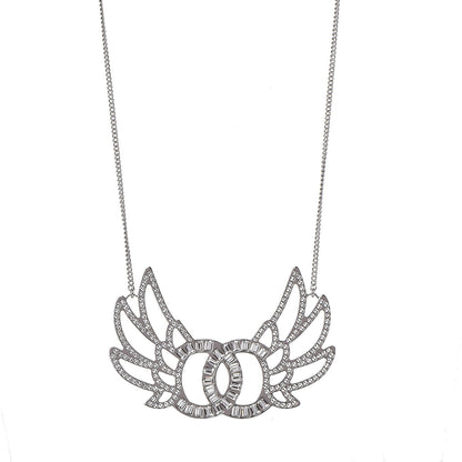 Chanel Baguette Crystal Winged CC Necklace Silver 1 of 6