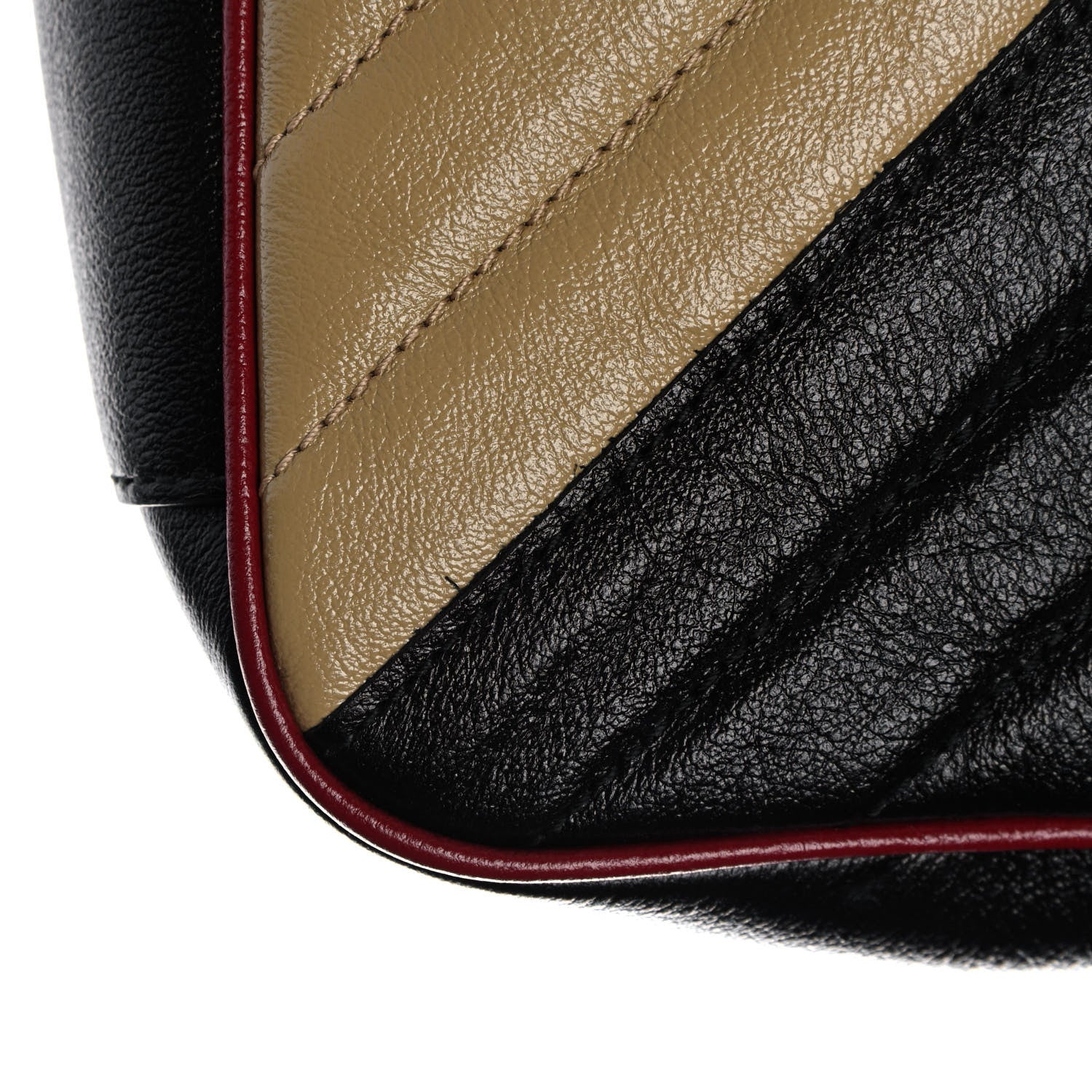 Gucci Vintage Effect Calfskin Matelasse Diagonal Striped Small Torchon GG Marmont Shoulder Bag Black Beige 13 of 13