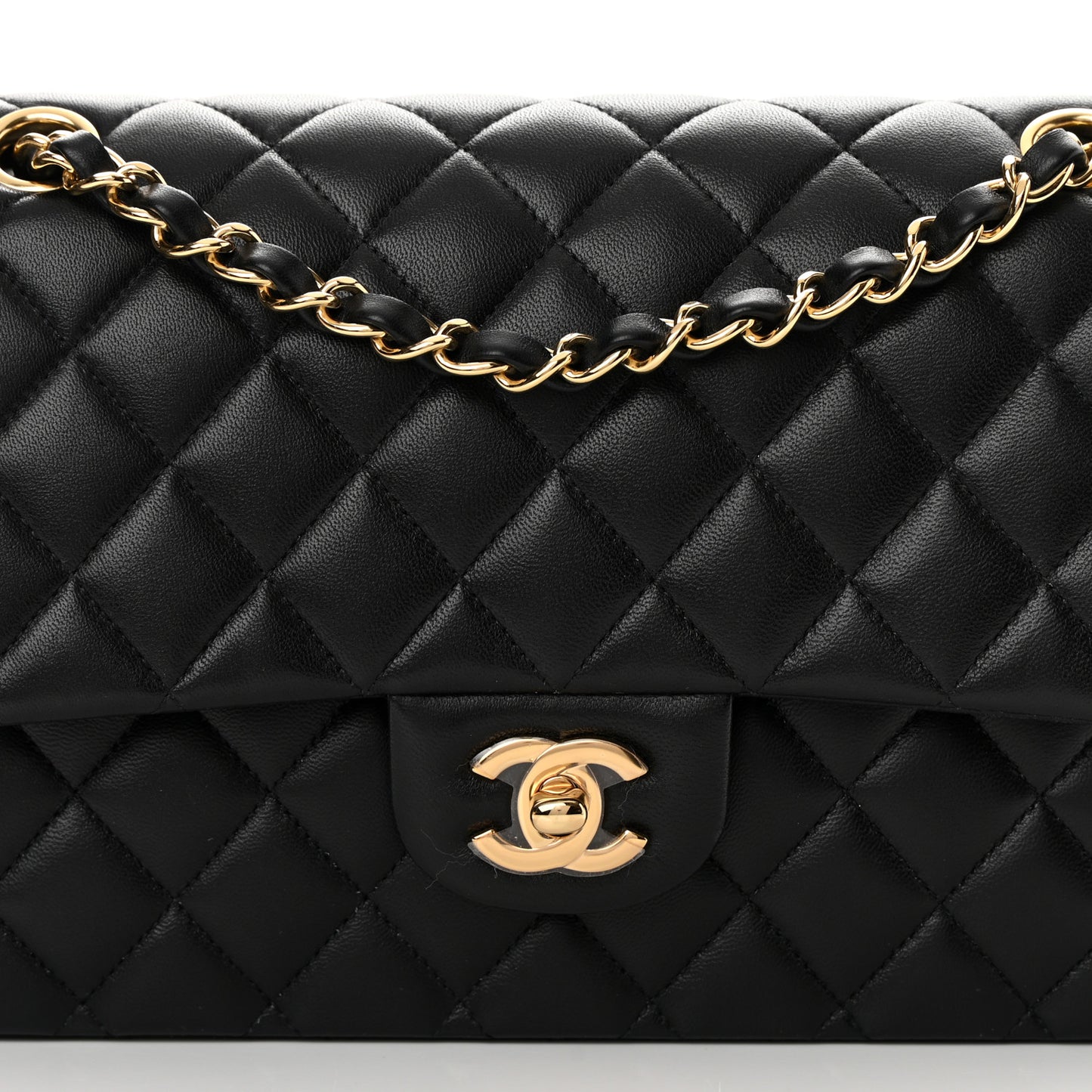 Lambskin Quilted Medium Double Flap Black