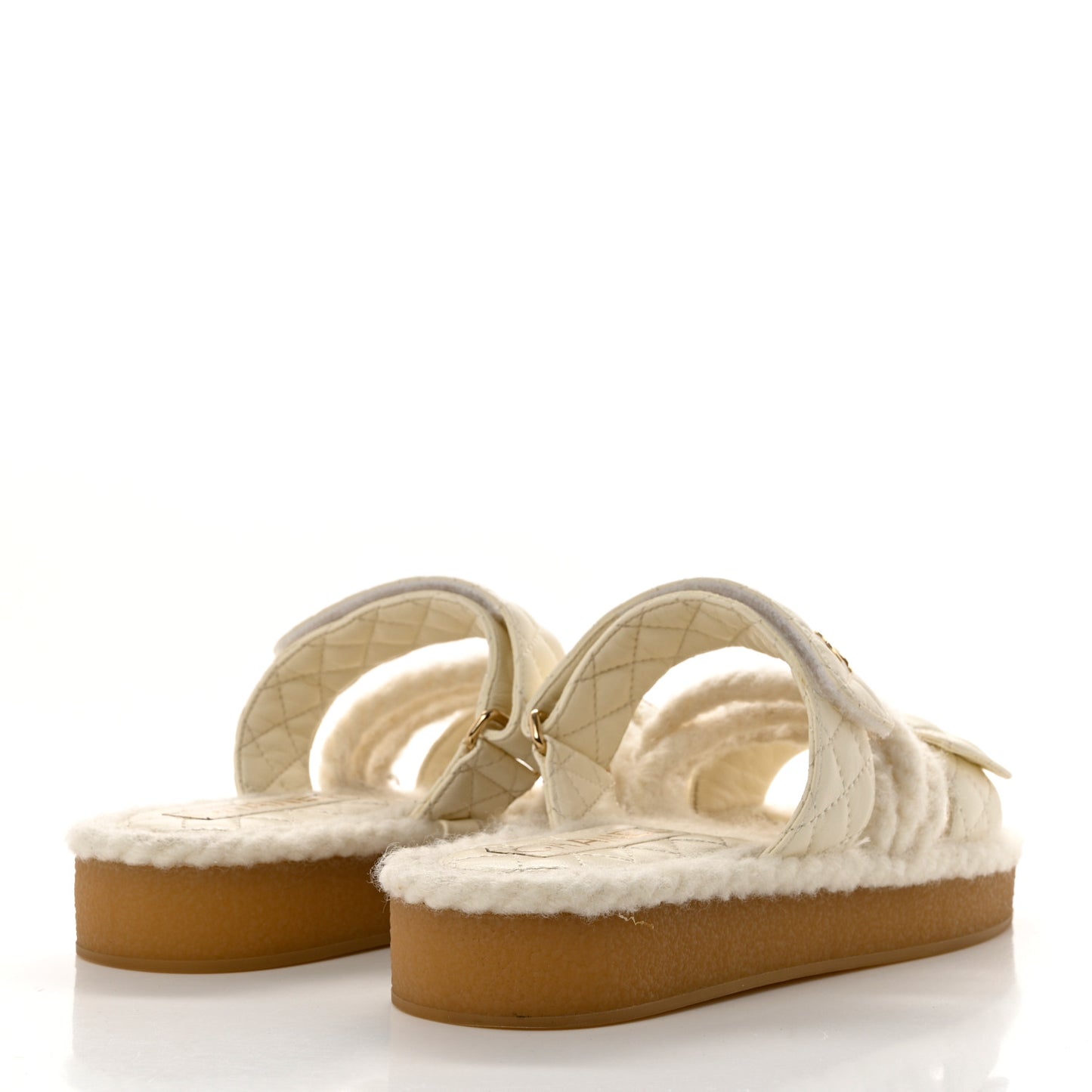 Cord Lambskin Quilted Logo Mules 37 Ivory
