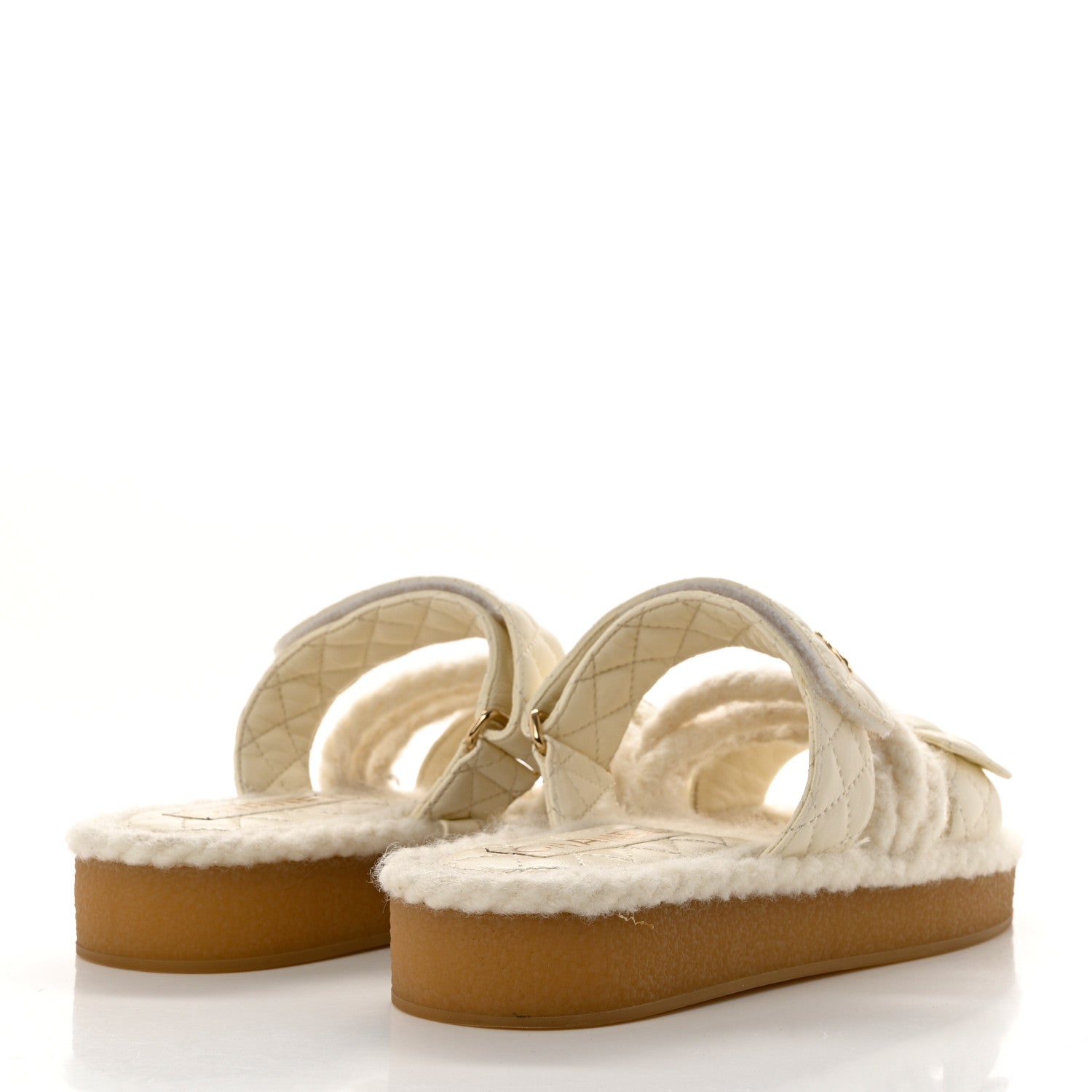 Chanel Cord Lambskin Quilted Logo Mules 37 Ivory 4 of 8