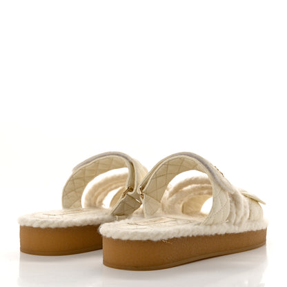 Chanel Cord Lambskin Quilted Logo Mules 37 Ivory 4 of 8